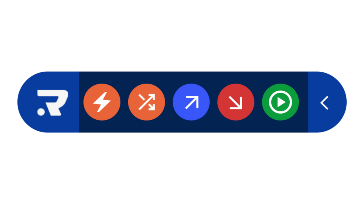 Icon set on a digital interface representing various actions, including play, direction, and speed, with a blue background.