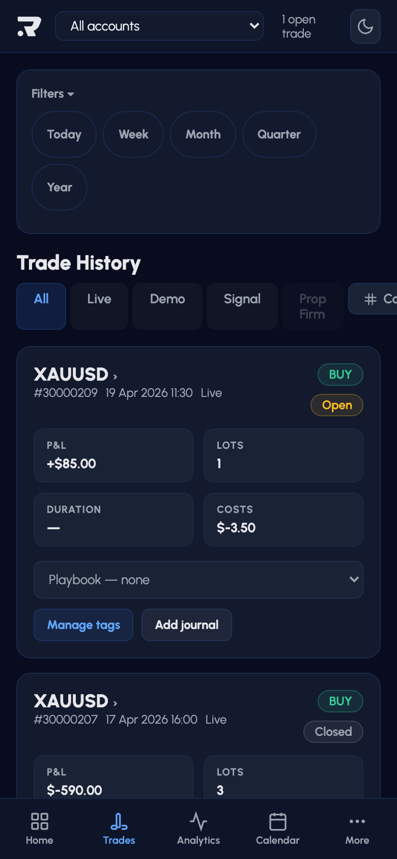 Trades - Riskeys mobile dashboard